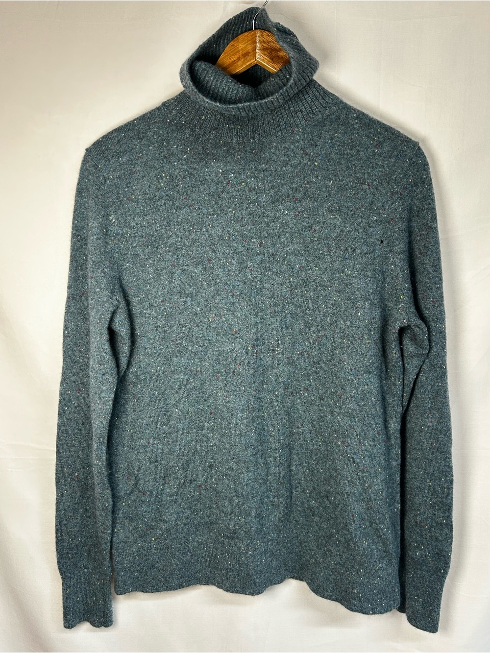 Lands End 100% Cashmere, blue speckled turtleneck sweater size medium